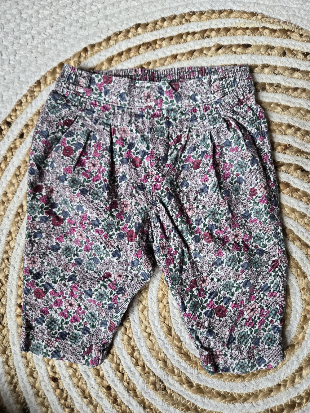 GAP Girls Floral Pull-On Pants in Pink and Green Corduroy